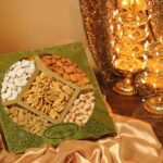 5 partition dry fruit box with almonds, cashews, pistachios, raisins and apricots - Occasions Diwali gift