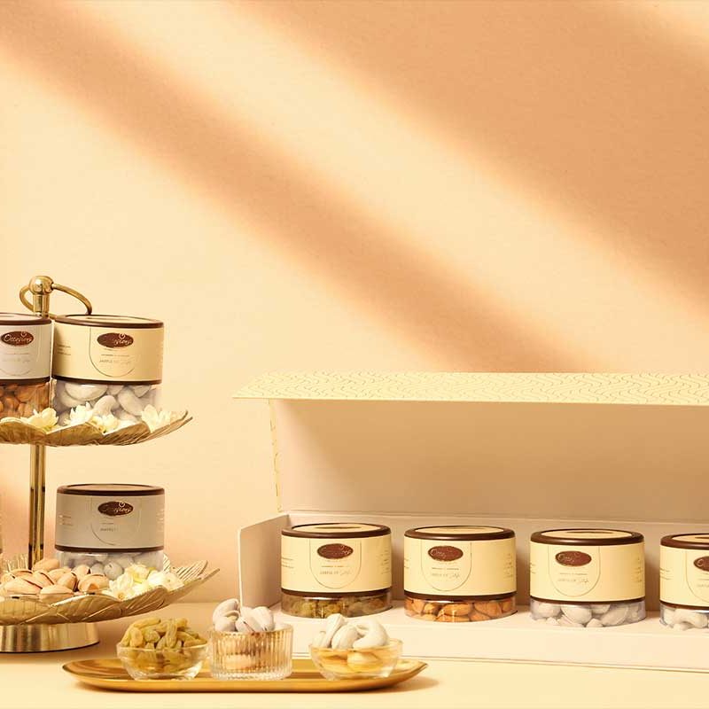 Dry fruit jar gift box with 4 jars of almonds, cashews, raisins and pistachios - Occasions