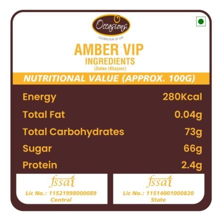 Occasions Dry Fruit premium Amber VIP Dates close-up – soft, caramel-sweet Saudi Arabian dates
